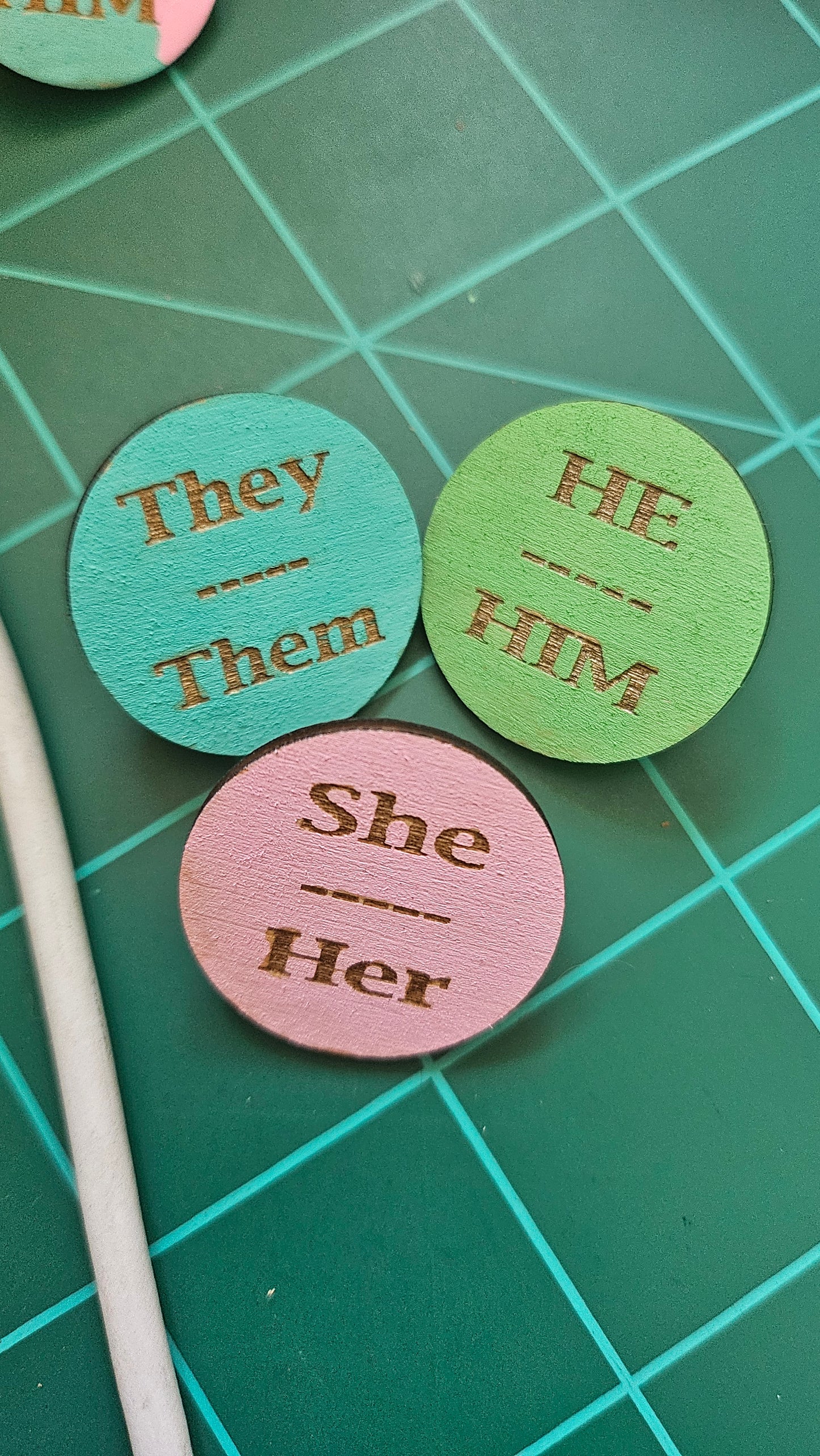 Painted wood pronoun pins - They/Them